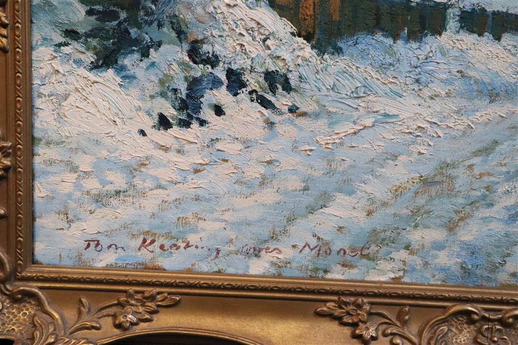 Tom Keating after Claude Monet La Charette, Route sous la neige à Honfleur 20 x 24in.